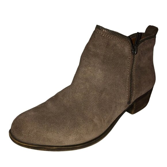 Lucky Brand Womens Size 8 M Beige Suede Leather Double Zip Booties Ankle Boots - Picture 1 of 13